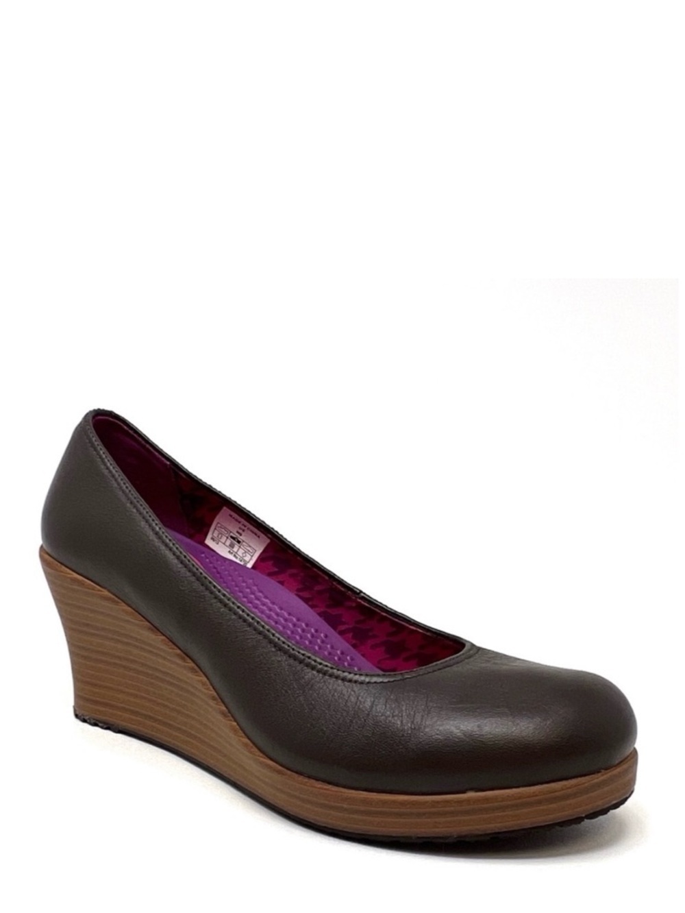 Crocs Walnut Brown Wedge Heel Size 9 Platform Pump Leather Closed Round Toe
